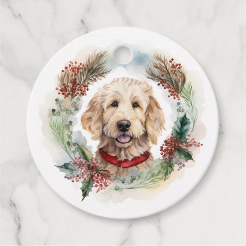 Goldendoodle Christmas Wreath Festive Pup Favor Tags