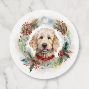 Goldendoodle Christmas Wreath Festive Pup Favor Tags