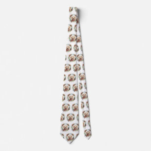 Goldendoodle Christmas Wreath Festive Pup Neck Tie