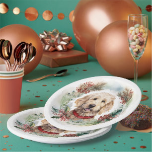 Goldendoodle Christmas Wreath Festive Pup Paper Plates