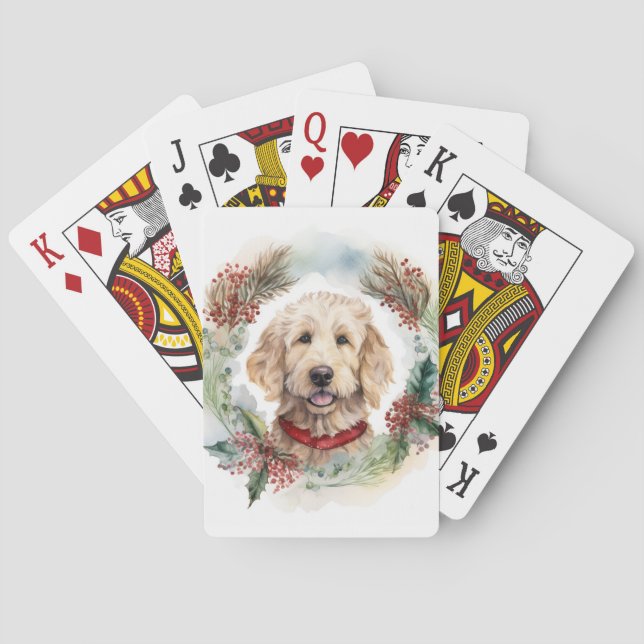 Goldendoodle Christmas Wreath Festive Pup Poker Cards (Back)