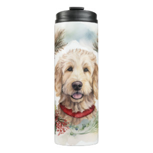 Goldendoodle Christmas Wreath Festive Pup Thermal Tumbler