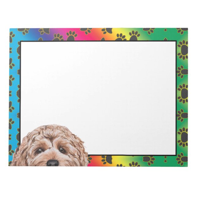 Goldendoodle colorful dog paw pattern  notepad (Front)