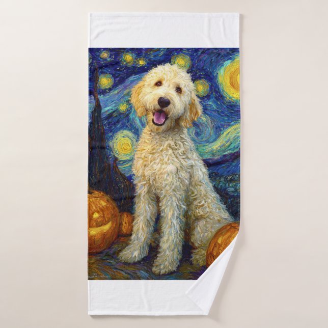 Goldendoodle Cute Dog Halloween Jack O Lantern Pum Bath Towel (Bath Towel)