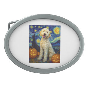 Goldendoodle Cute Dog Halloween Jack O Lantern Pum Belt Buckle