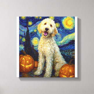Goldendoodle Cute Dog Halloween Jack O Lantern Pum Canvas Print