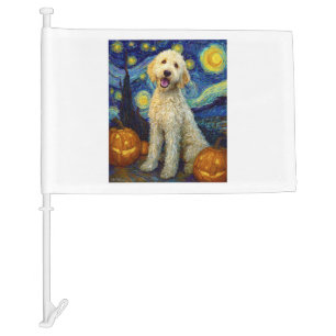Goldendoodle Cute Dog Halloween Jack O Lantern Pum Car Flag