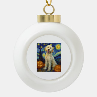 Goldendoodle Cute Dog Halloween Jack O Lantern Pum Ceramic Ball Christmas Ornament