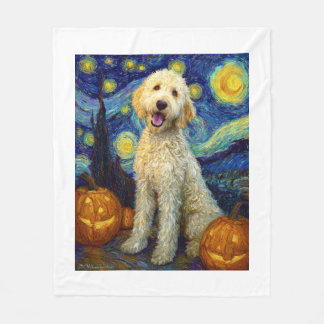 Goldendoodle Cute Dog Halloween Jack O Lantern Pum Fleece Blanket
