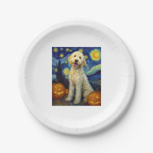 Goldendoodle Cute Dog Halloween Jack O Lantern Pum Paper Plates