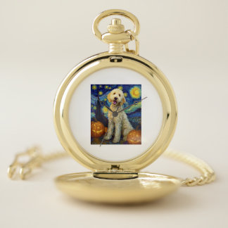 Goldendoodle Cute Dog Halloween Jack O Lantern Pum Pocket Watch