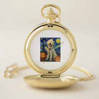 Goldendoodle Cute Dog Halloween Jack O Lantern Pum Pocket Watch