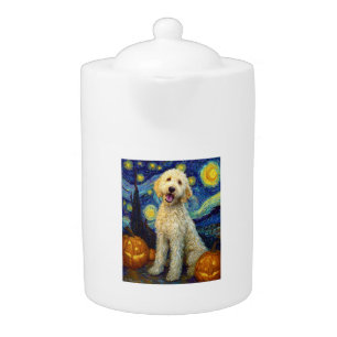 Goldendoodle Cute Dog Halloween Jack O Lantern Pum Teapot