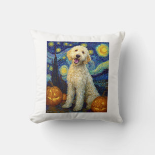 Goldendoodle Cute Dog Halloween Jack O Lantern Pum Throw Pillow