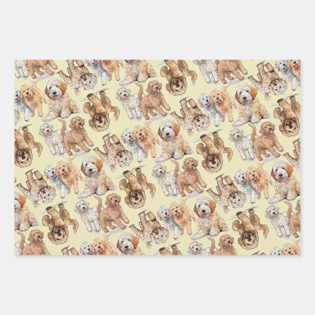 Goldendoodle Cute Dog Pattern Wrapping Paper Sheets (Front)