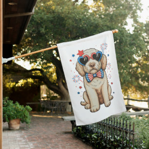 Goldendoodle Dog 250th Anniversary Patriotic House Flag