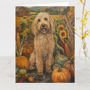 Goldendoodle Dog Autumn Harvest Thanksgiving Card