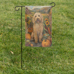 Goldendoodle Dog Autumn Harvest Thanksgiving Garden Flag