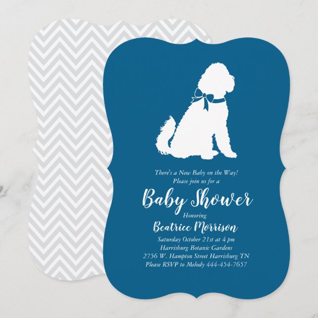 Goldendoodle Dog Baby Shower Blue Boy Invitation (Front/Back)