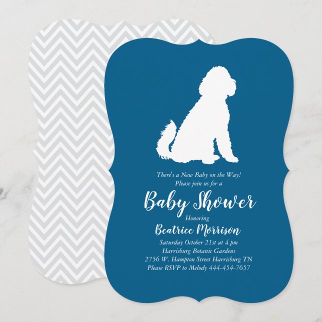 Goldendoodle Dog Baby Shower Blue Boy Invitation (Front/Back)