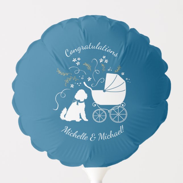 Goldendoodle Dog Baby Shower Boy Blue Balloon (Front)