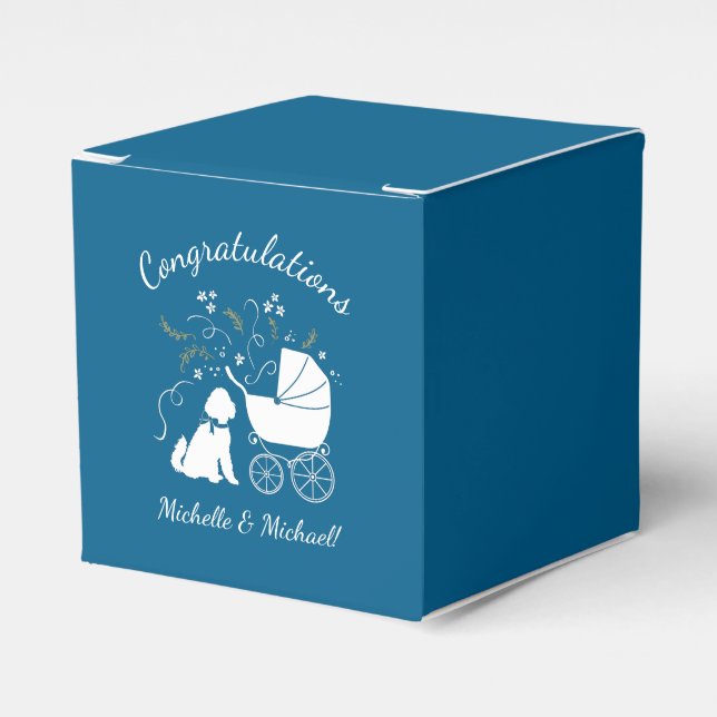 Goldendoodle Dog Baby Shower Boy Blue Favor Boxes (Front Side)