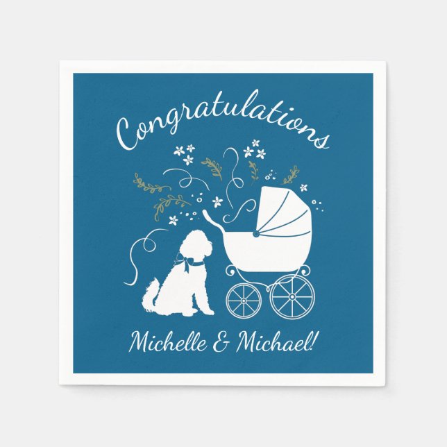 Goldendoodle Dog Baby Shower Boy Blue Napkins (Front)
