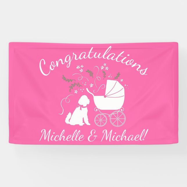 Goldendoodle Dog Baby Shower Pink Girl Banner (Horizontal)