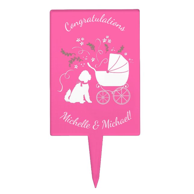 Goldendoodle Dog Baby Shower Pink Girl Cake Topper (Front)