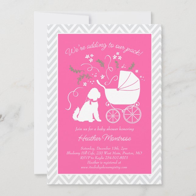 Goldendoodle Dog Baby Shower Pink Girl Invitation (Front)