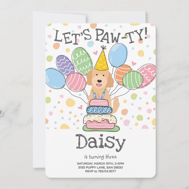 Goldendoodle Dog Birthday Party Invitation (Front)