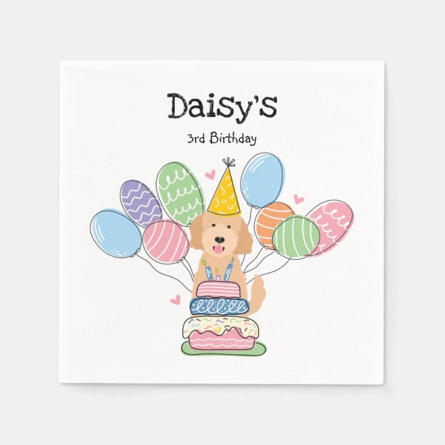 Goldendoodle Dog Birthday Party Paper Napkins (Front)