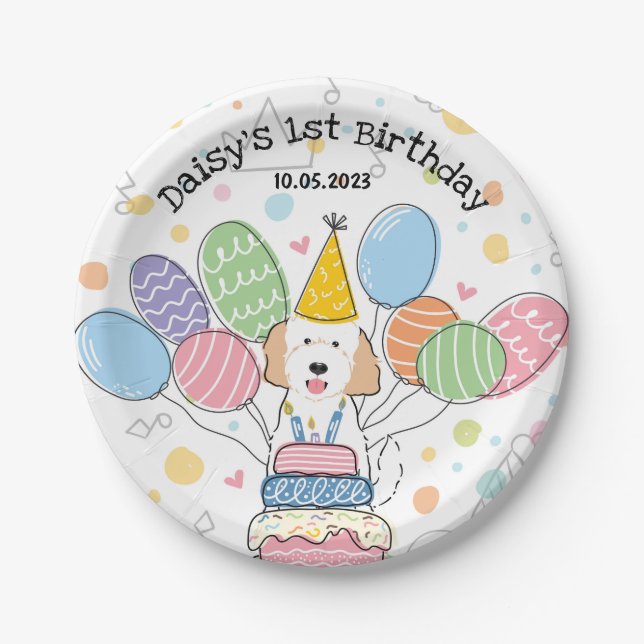 Goldendoodle Dog Birthday Party Paper Plates (Front)