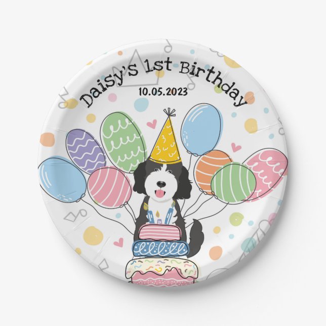 Goldendoodle Dog Birthday Party Paper Plates (Front)