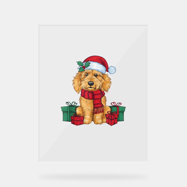 Goldendoodle Dog Christmas Celebration Santa Dog X Acrylic Sign (Front)