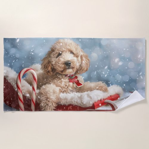 Goldendoodle Dog Christmas Festive  Beach Towel