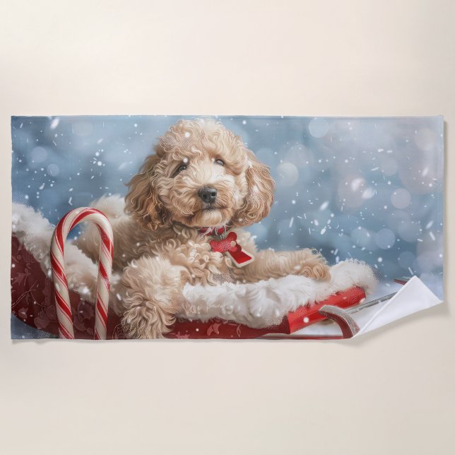 Goldendoodle Dog Christmas Festive  Beach Towel (Front)
