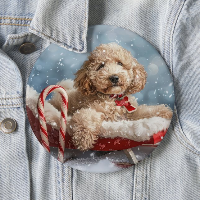 Goldendoodle Dog Christmas Festive  Button (In Situ)