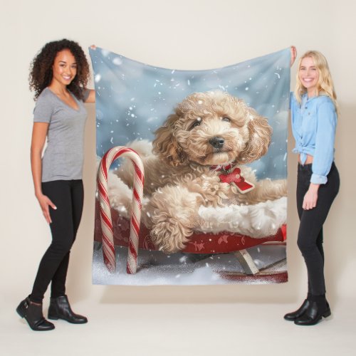 Goldendoodle Dog Christmas Festive  Fleece Blanket