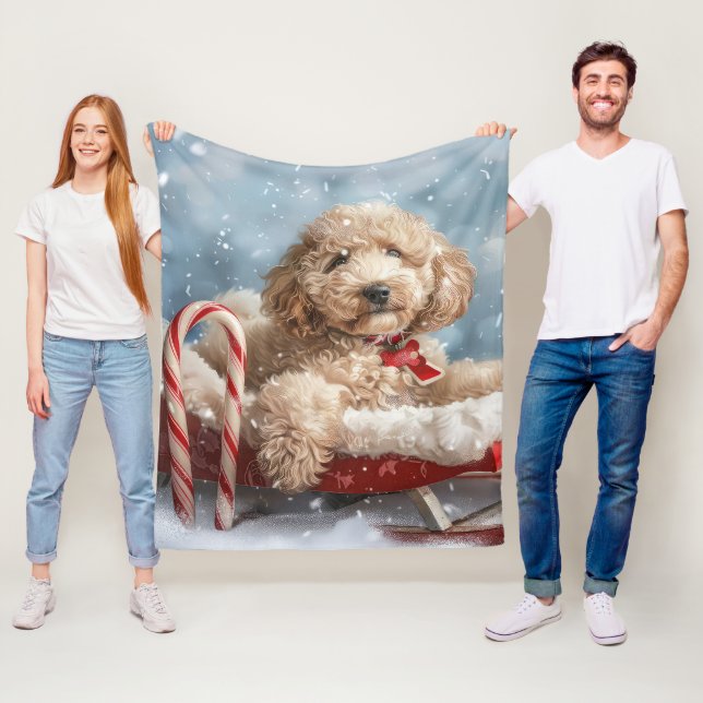 Goldendoodle Dog Christmas Festive  Fleece Blanket (In Situ)