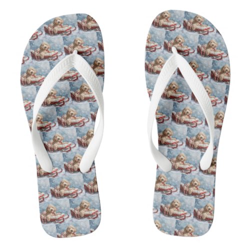 Goldendoodle Dog Christmas Festive  Flip Flops