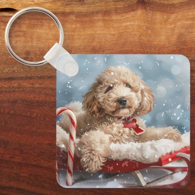 Goldendoodle Dog Christmas Festive  Keychain (Front)