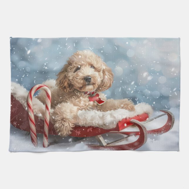 Goldendoodle Dog Christmas Festive  Kitchen Towel (Horizontal)