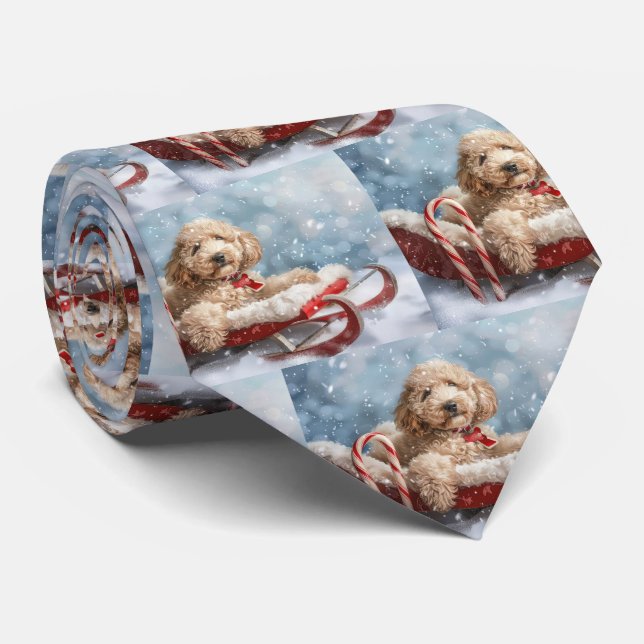 Goldendoodle Dog Christmas Festive  Neck Tie (Rolled)