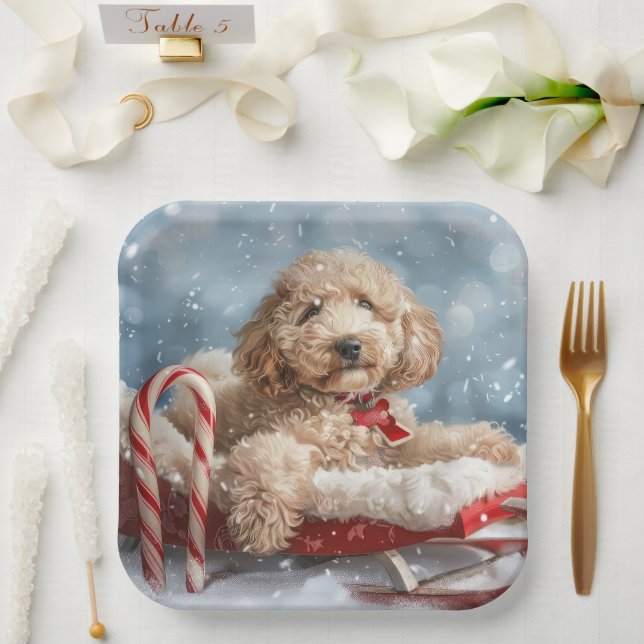 Goldendoodle Dog Christmas Festive  Paper Plates (Wedding)