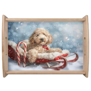 Goldendoodle Dog Christmas Festive  Serving Tray