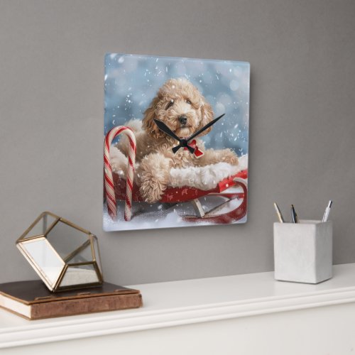 Goldendoodle Dog Christmas Festive  Square Wall Clock