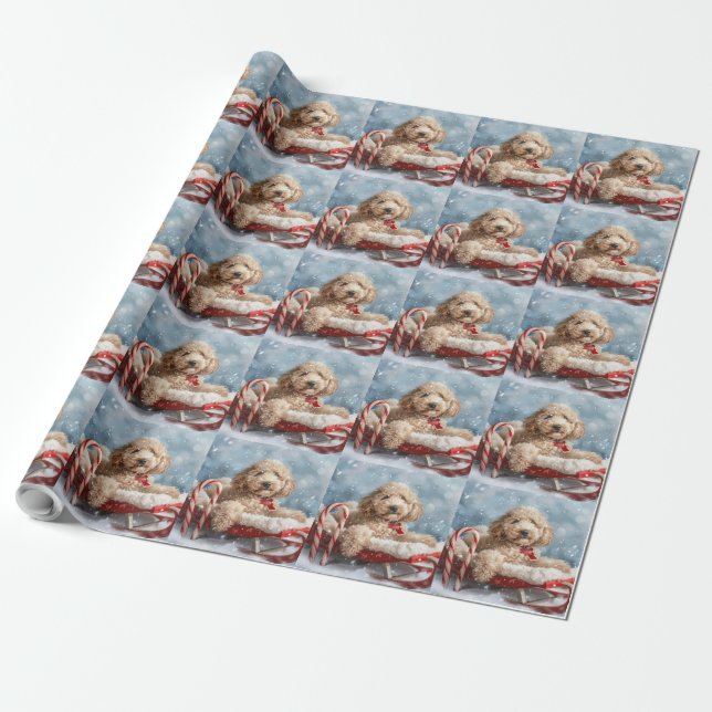 Goldendoodle Dog Christmas Festive  Wrapping Paper (Unrolled)