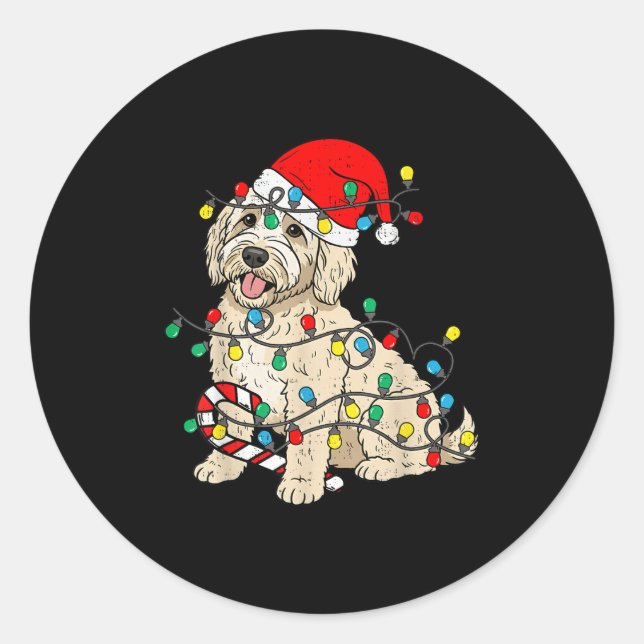 Goldendoodle Dog Christmas Lights Santa Xmas Pet D Classic Round Sticker (Front)