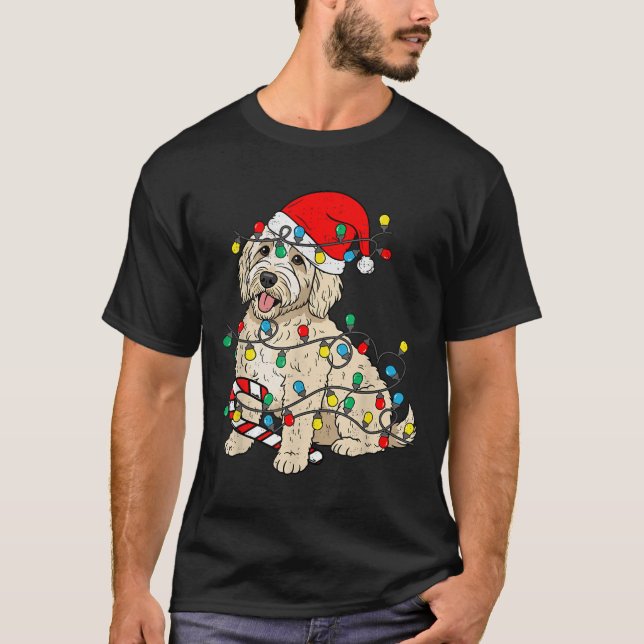 Goldendoodle Dog Christmas Lights Santa Xmas Pet D T-Shirt (Front)
